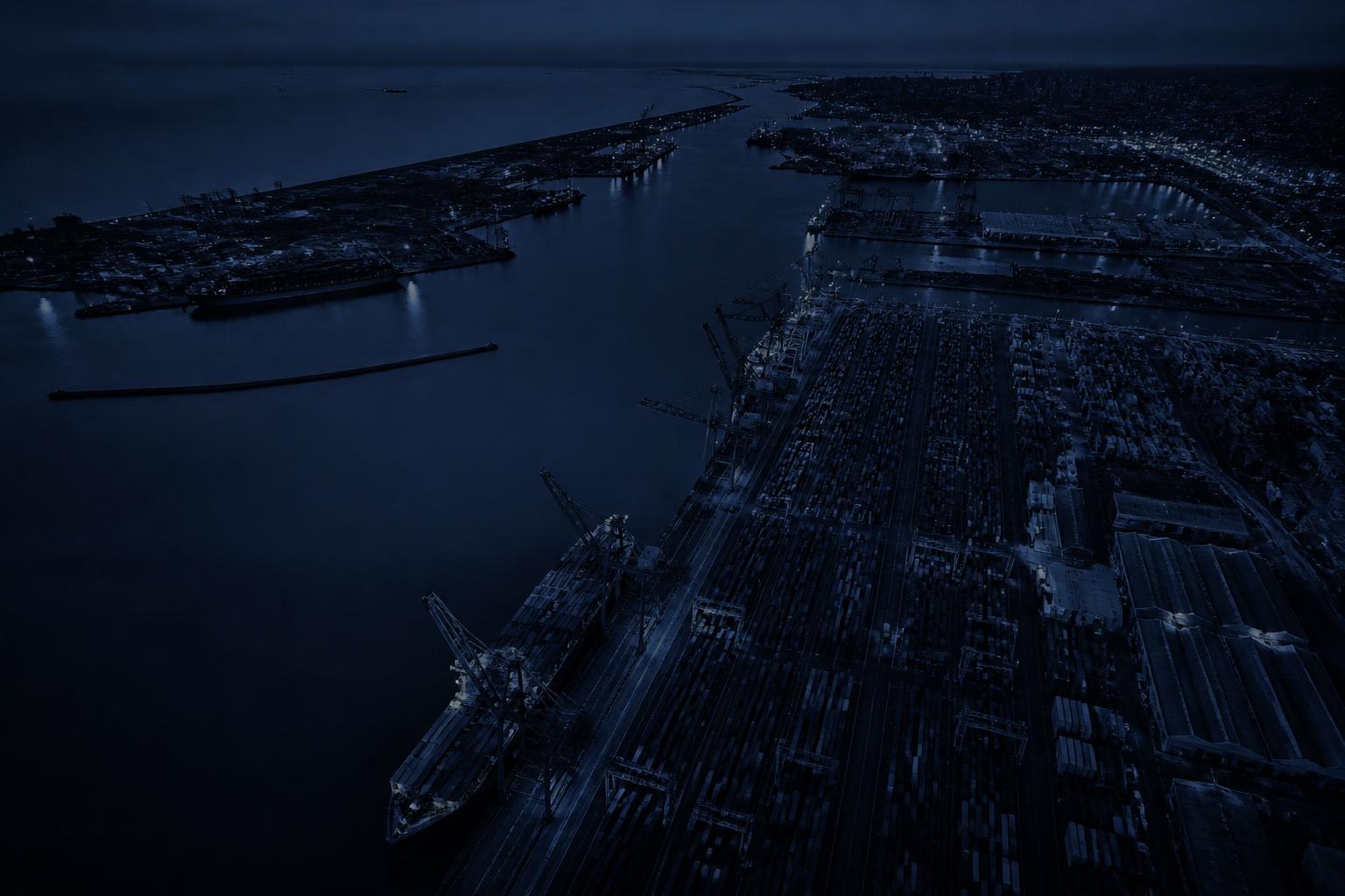 Aerial view of Durban harbour at dusk